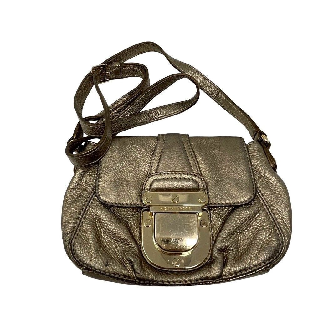 Michael Michael Kors metallic gold leather crossbody purse Small large buckle BU